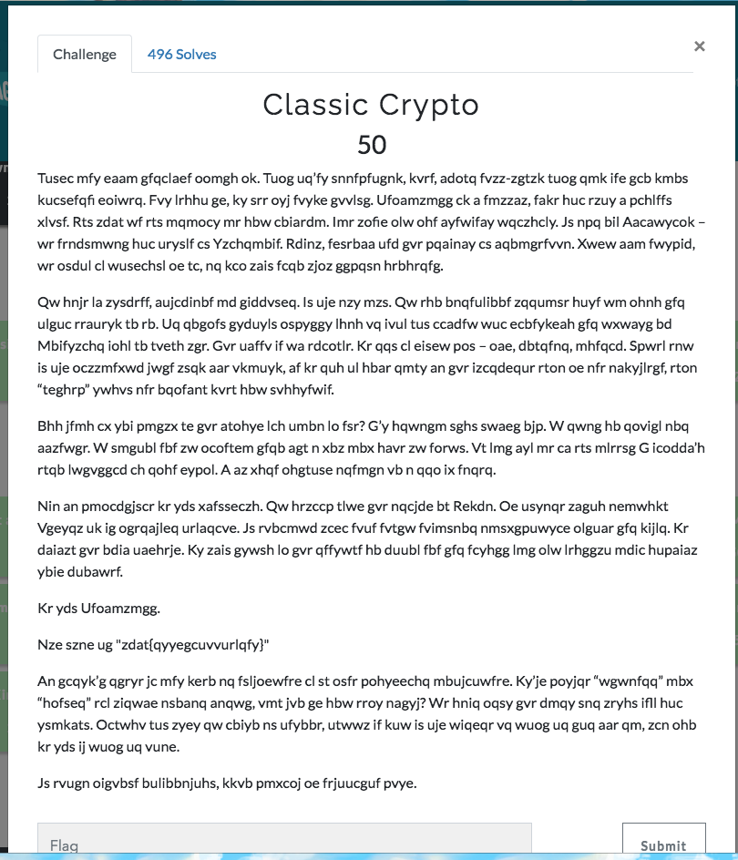 Classic crypto screenshot showing cipher text