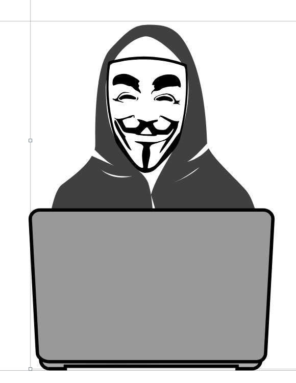 Vector image of a hacker with a mask and computer.